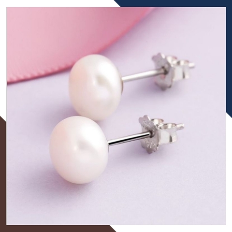 Bông tai ngọc trai bạc nụ 8-9mm cho nữ đẹp mã 89AC100