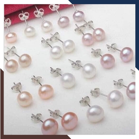 Bông tai ngọc trai bạc nụ 8-9mm cho nữ đẹp mã 89AC100