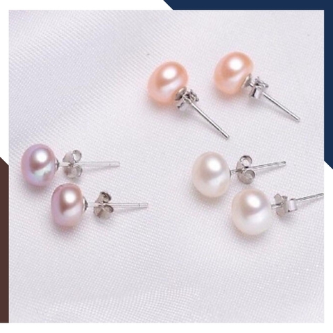 Bông tai ngọc trai bạc nụ 8-9mm cho nữ đẹp mã 89AC100