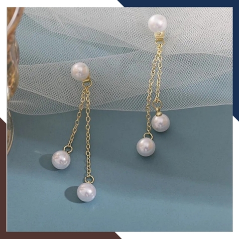 Bông tai ngọc trai dài 2 tua rua, bông tai ngọc trai thật đẹp mẫu mới cho nữ mã 200TD8T2L6