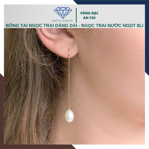 Bông tai ngọc trai giọt nước dáng dài, hoa tai ngọc trai thật đẹp cho nữ mã K70TG2l910