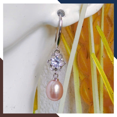 Bông Tai Ngọc Trai Hình Giọt Nước Màu Tím Dáng Móc Câu BTNT152