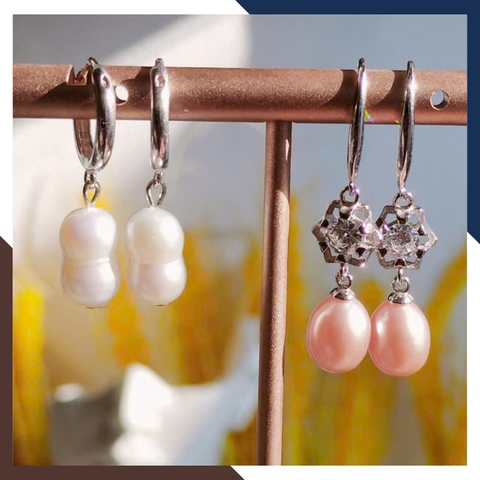 Bông Tai Ngọc Trai Hình Giọt Nước Màu Tím Dáng Móc Câu BTNT152