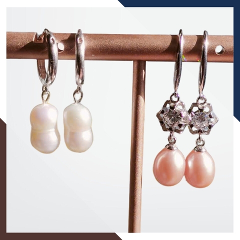 Bông Tai Ngọc Trai Hình Giọt Nước Màu Tím Dáng Móc Câu BTNT152