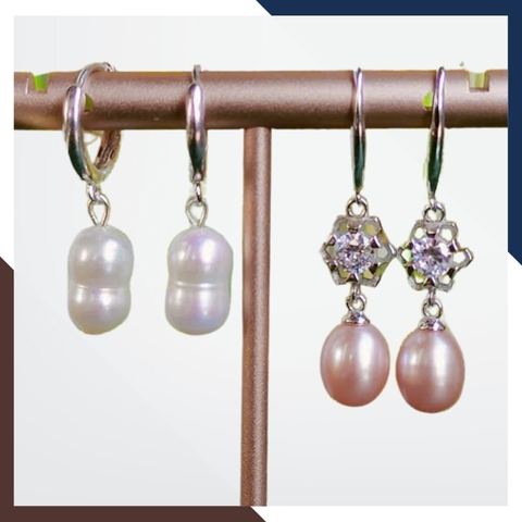 Bông Tai Ngọc Trai Hình Giọt Nước Màu Tím Dáng Móc Câu BTNT152