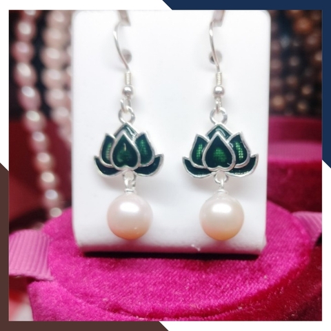 Bông tai ngọc trai móc câu dáng dài hình hoa sen đẹp cho nữ mã k90tt89