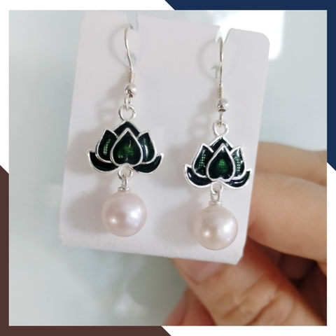 Bông tai ngọc trai móc câu dáng dài hình hoa sen đẹp cho nữ mã k90tt89
