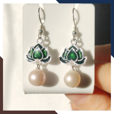 Bông tai ngọc trai móc câu dáng dài hình hoa sen đẹp cho nữ mã k90tt89