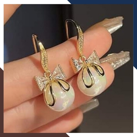 Bông Tai Ngọc Trai Móc Câu Hình Nơ BTNT147 | Ngọc Trai Nước Ngọt