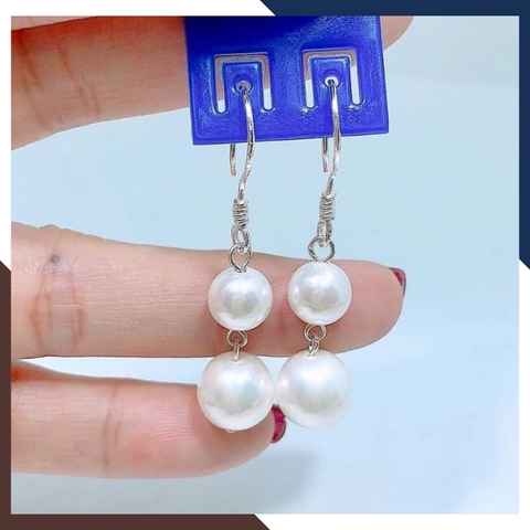 Bông tai ngọc trai móc câu tòn ten dáng dài, bông tai đính 2 viên ngọc trai thật đẹp cho nữ mã K40T2L810