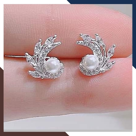 ​​​​​​​Bông tai ngọc trai nụ bạc hình chiếc lá cho nữ đẹp mã K53TD56