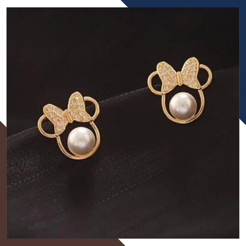 Bông tai ngọc trai nụ bạc hình gấu đính nơ mạ vàng cho nữ đẹp mã B50X60TD89