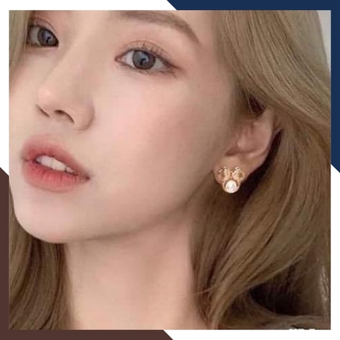 Bông tai ngọc trai nụ bạc hình gấu đính nơ mạ vàng cho nữ đẹp mã B50X60TD89