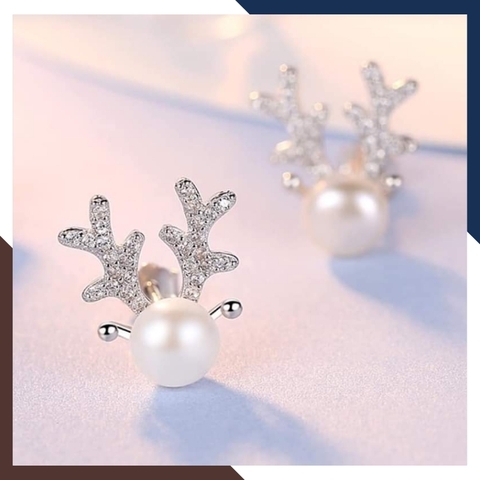 Bông tai ngọc trai nụ bạc hình sừng hươu cho nữ đẹp mã K70TD910