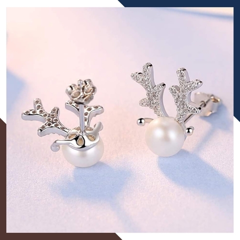 Bông tai ngọc trai nụ bạc hình sừng hươu cho nữ đẹp mã K70TD910