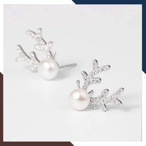 Bông tai ngọc trai nụ bạc hình sừng hươu cho nữ đẹp mã K70TD910