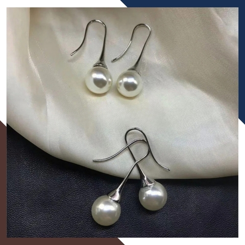 Bông Tai Ngọc Trai Nước Ngọt Dáng Móc Câu Bạc Xi Bạch Kim BTNT141