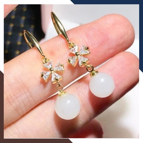 Bông Tai Ngọc Trai Nước Ngọt Dáng Móc Câu Hình Cỏ 4 Lá BTNT150