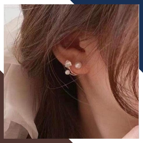 Bông tai ngọc trai nước ngọt kiểu ôm vành gắn đá B60X70T47