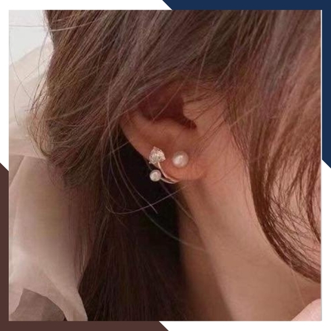 Bông tai ngọc trai nước ngọt kiểu ôm vành gắn đá B60X70T47