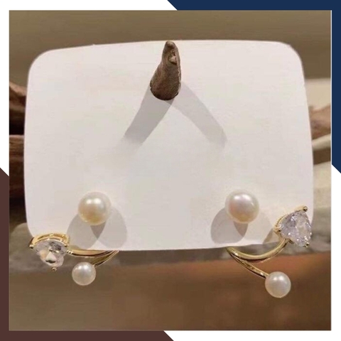 Bông tai ngọc trai nước ngọt kiểu ôm vành gắn đá B60X70T47