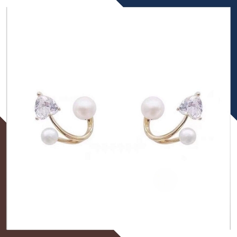 Bông tai ngọc trai nước ngọt kiểu ôm vành gắn đá B60X70T47