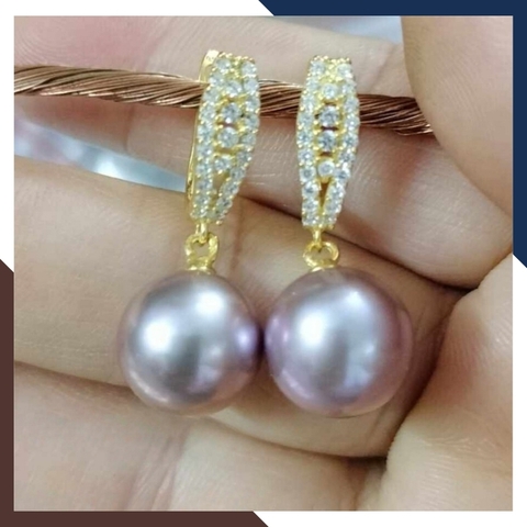 Bông Tai Ngọc Trai Nước Ngọt Màu Tím Dáng Tòn Ten BTNT138