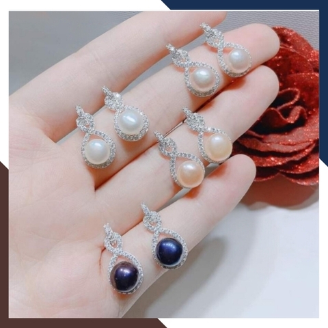 Bông Tai Ngọc Trai Thật Bạc Đẹp Hình Vô Cực BTNT125