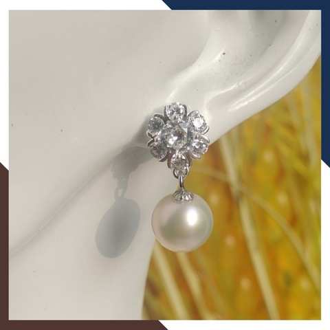 Bông tai ngọc trai thật dáng tòn ten nụ đá, mẫu bông tai ngọc trai mới đẹp sang trọng cho nữ mã K70TT78