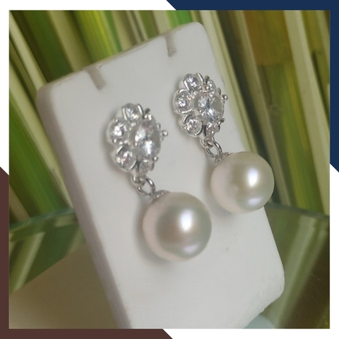 Bông tai ngọc trai thật dáng tòn ten nụ đá, mẫu bông tai ngọc trai mới đẹp sang trọng cho nữ mã K70TT78