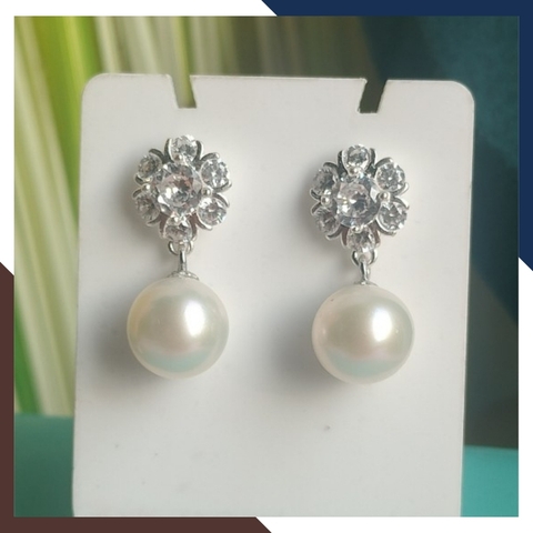 Bông tai ngọc trai thật dáng tòn ten nụ đá, mẫu bông tai ngọc trai mới đẹp sang trọng cho nữ mã K70TT78