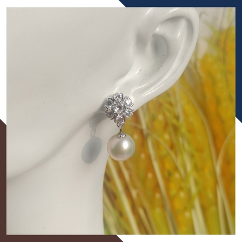 Bông tai ngọc trai thật dáng tòn ten nụ đá, mẫu bông tai ngọc trai mới đẹp sang trọng cho nữ mã K70TT78