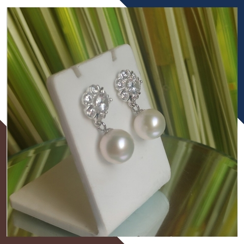 Bông tai ngọc trai thật dáng tòn ten nụ đá, mẫu bông tai ngọc trai mới đẹp sang trọng cho nữ mã K70TT78