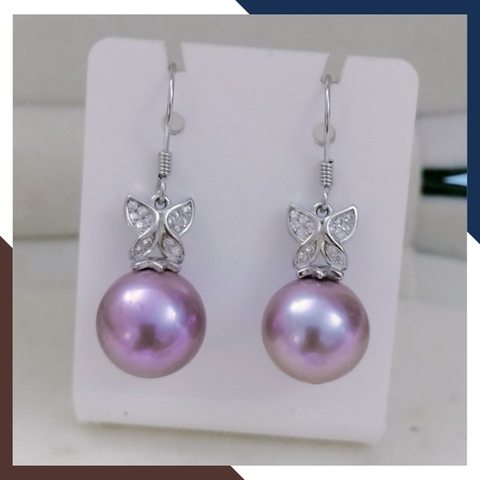 Bông Tai Ngọc Trai Thật Dáng Móc Câu Dài Màu Tím BTNT110