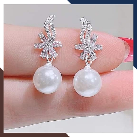 Bông tai ngọc trai thật dáng tòn ten hình hoa lan, bông tai ngọc trai đẹp sang trọng cho nữ mã K53TT78