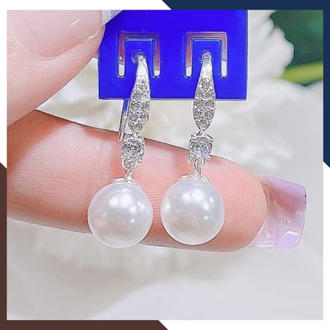 Bông tai ngọc trai thật dáng tòn ten, khuyên tai móc câu bạc đính ngọc trai đẹp cho nữ mã K45TT78