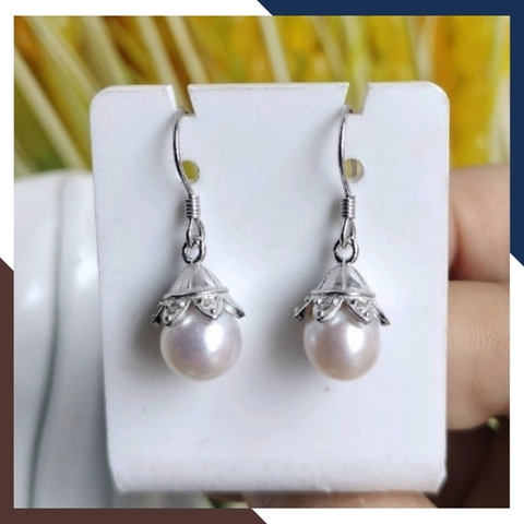 Bông tai ngọc trai móc câu tòn ten, mẫu hoa tai ngọc trai thật đẹp sang trọng cho nữ mã K90TT78