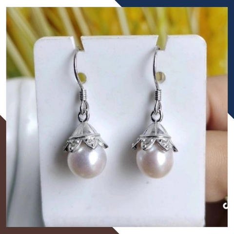 Bông tai ngọc trai móc câu tòn ten, mẫu hoa tai ngọc trai thật đẹp sang trọng cho nữ mã K90TT78