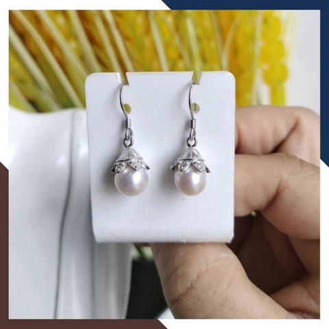 Bông tai ngọc trai móc câu tòn ten, mẫu hoa tai ngọc trai thật đẹp sang trọng cho nữ mã K90TT78