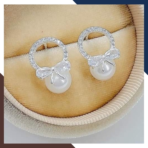 Bông tai ngọc trai thật hình con bướm, khuyên tai vòng tròn bạc đính ngọc trai dễ thương cho nữ mã K65TT89