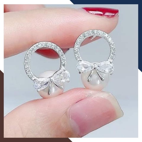 Bông tai ngọc trai thật hình con bướm, khuyên tai vòng tròn bạc đính ngọc trai dễ thương cho nữ mã K65TT89