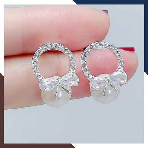 Bông tai ngọc trai thật hình con bướm, khuyên tai vòng tròn bạc đính ngọc trai dễ thương cho nữ mã K65TT89