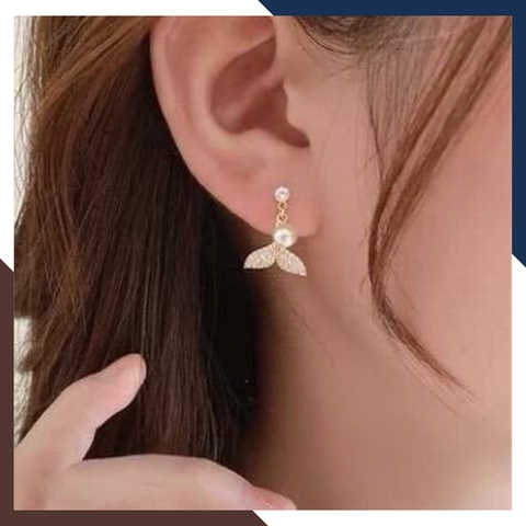 Bông tai ngọc trai thật, hoa tai ngọc trai tòn ten hình đuôi cá mã B55X65TT78