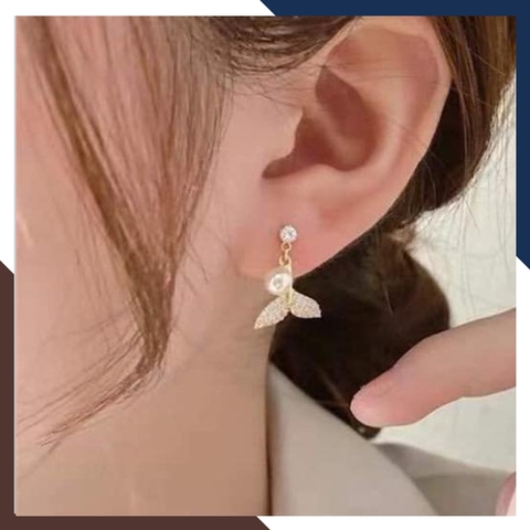 Bông tai ngọc trai thật, hoa tai ngọc trai tòn ten hình đuôi cá mã B55X65TT78