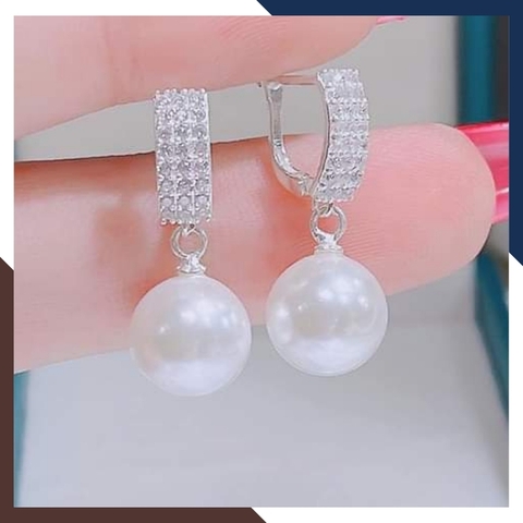 Bông tai ngọc trai thật kiểu tòn ten sang trọng, khuyên tai bạc tròn đính ngọc trai lủng lẳng đẹp cho nữ mã K55TT78