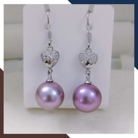 Bông Tai Ngọc Trai Thật Màu Tím BTNT109 Dáng Dài Hiện Đại