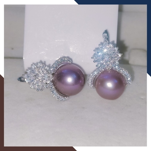 Bông Tai Ngọc Trai Thật Màu Tím Size To 12mm Sang Trọng BTNT119