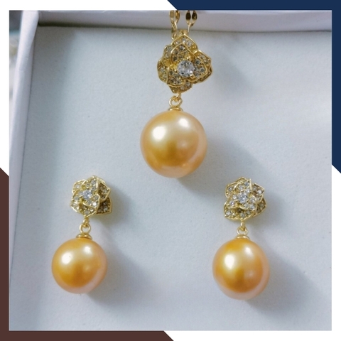 Bông Tai Ngọc Trai Thật Màu Vàng Khung Bạc Hình Hoa Đẹp BTNT126