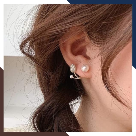 Bông tai ngọc trai thật ôm vành tai hình bông dừa đẹp cho nữ mã k75t47