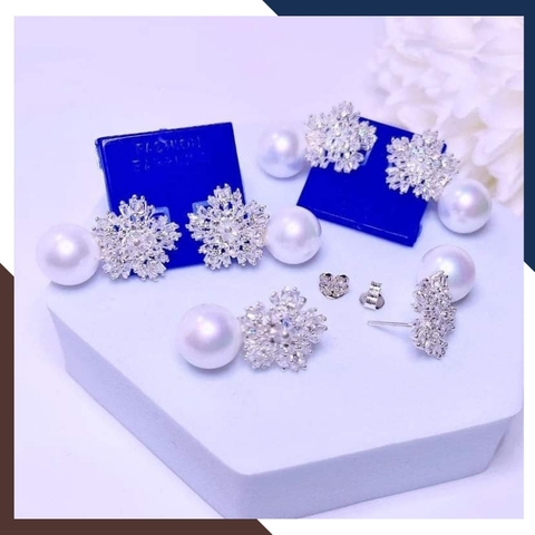 Bông tai ngọc trai tòn ten hình bông hoa tuyết, bông tai ngọc trai thật đẹp sang trọng cho nữ mã K85TT78